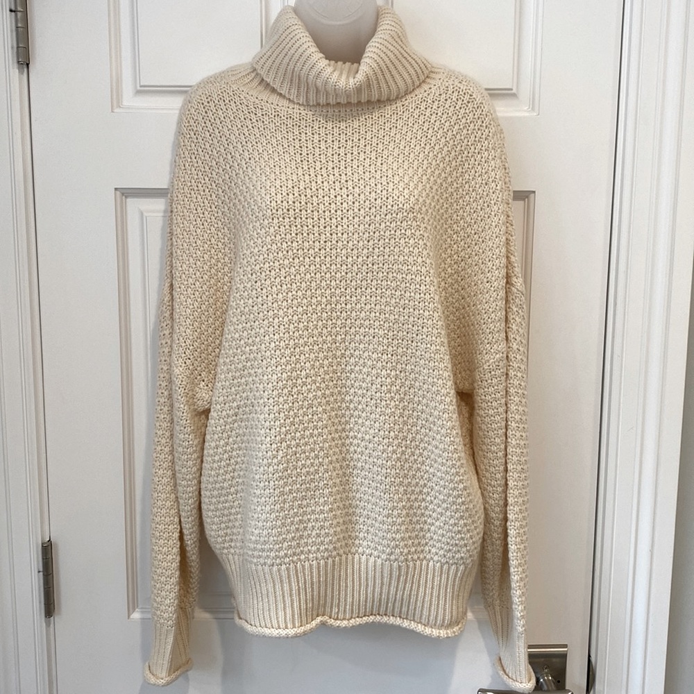 Womens Solid Turtleneck Balloon Long Sleeve Sweater Pullover Outerwear, L